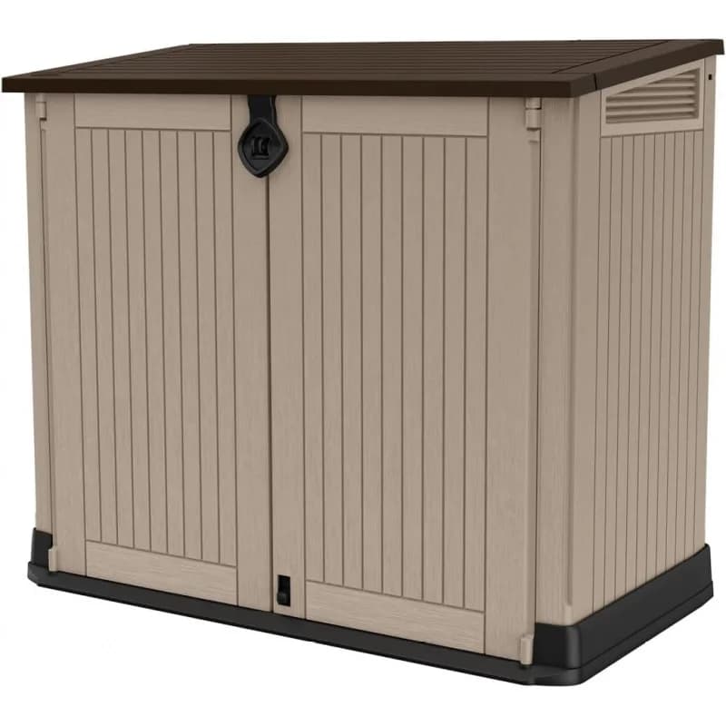 30 Cu. Ft. Armadio Orizzontale da Esterno in Resina, Contenitore Resistente alle Intemperie con Coperchio Sollevabile e Chiusura di Sicurezza per Bidoni della Spazzatura