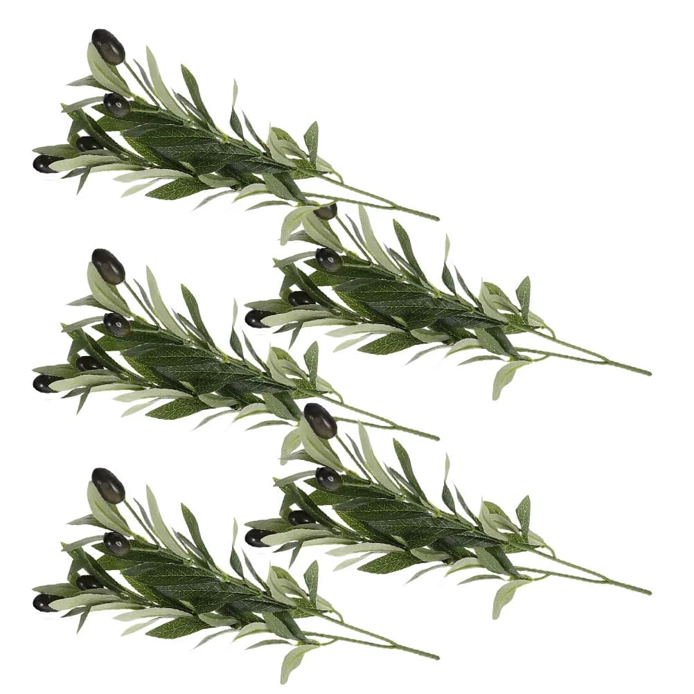 5Pcs Artificial Olive Branches Realistic Olive Tree Stems for Vase Lifelike Green Decorative Artificial Plants Indoor