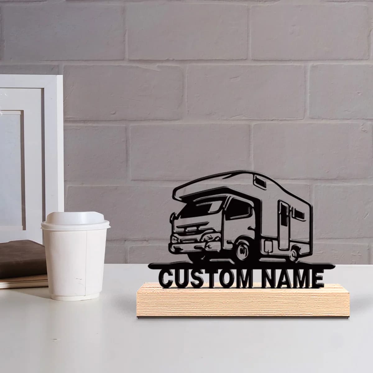 Custom Metal Statue for Wood Base Camper, Table Decoration, Adventure Desk Sculpture