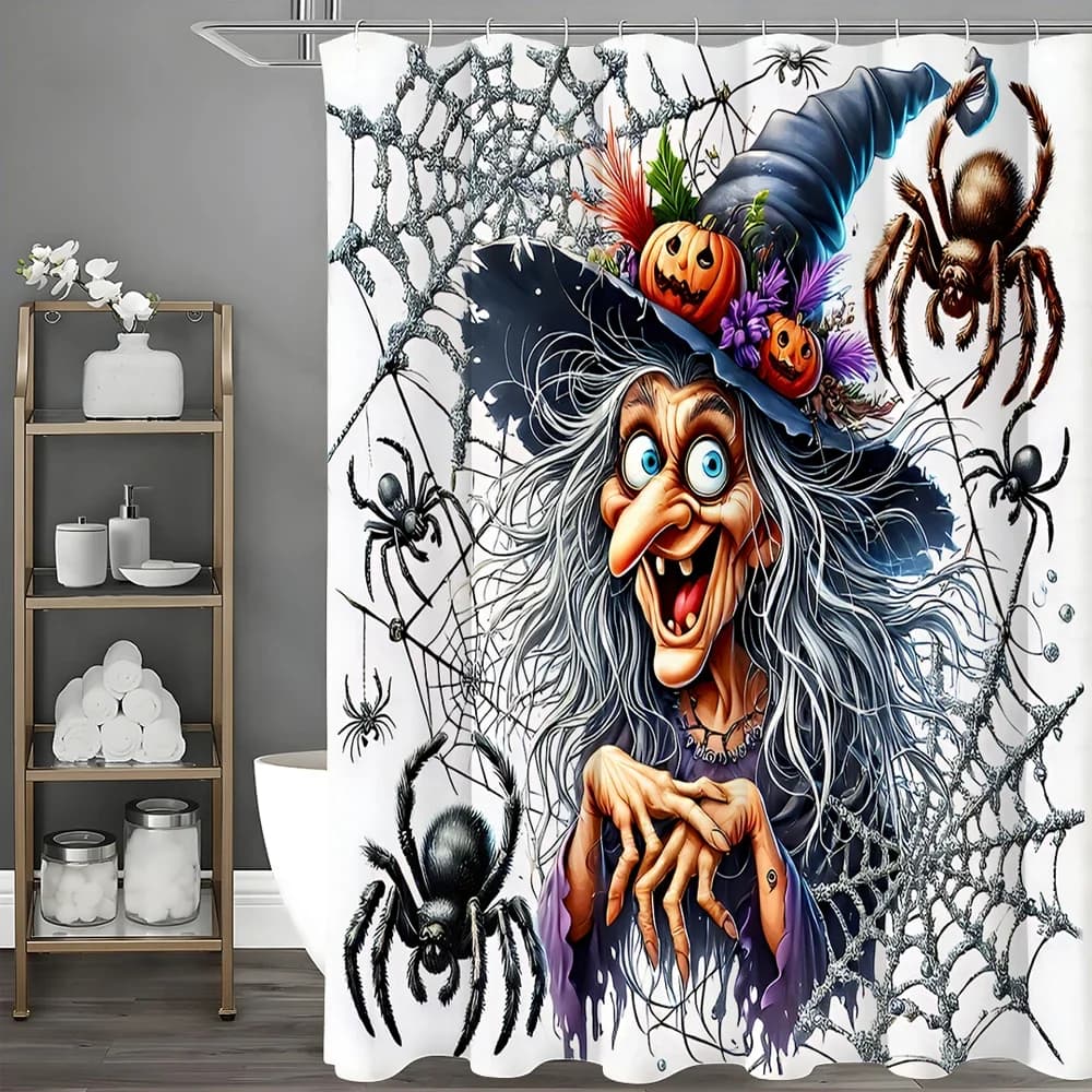 Tenda da doccia con ragnatela di streghe malvagie di Halloween, tenda da doccia decorativa per il bagno, tenda da doccia impermeabile con gancio