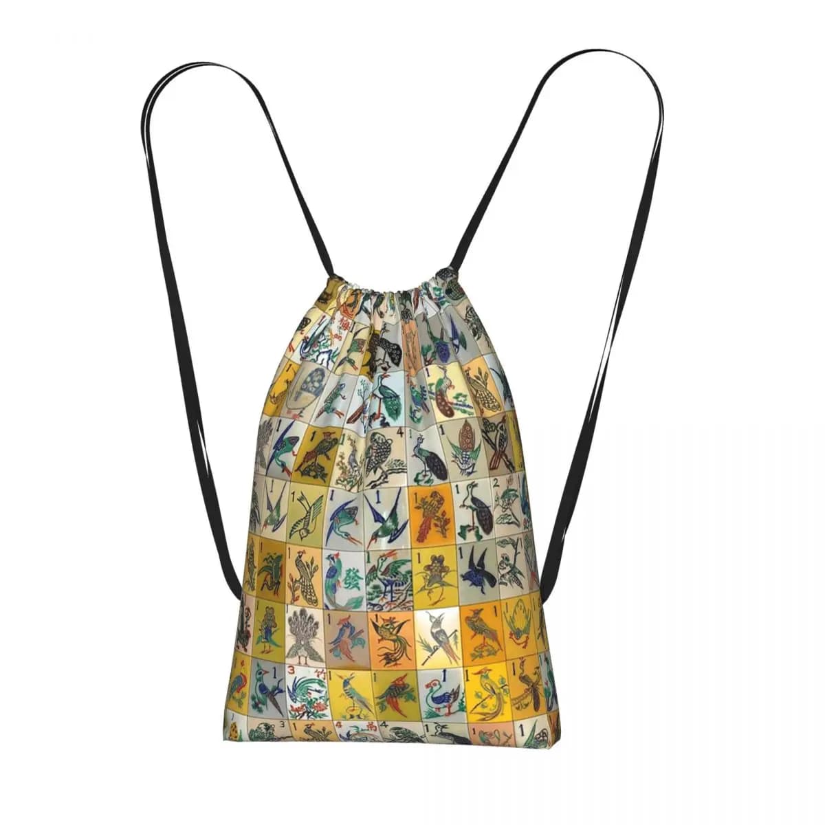 Zaini Mah Jongg Birds con Tessere Mahjong, Borsa Portatile con Coulisse per Conservazione, Borse per Libri da Viaggio e Scuola