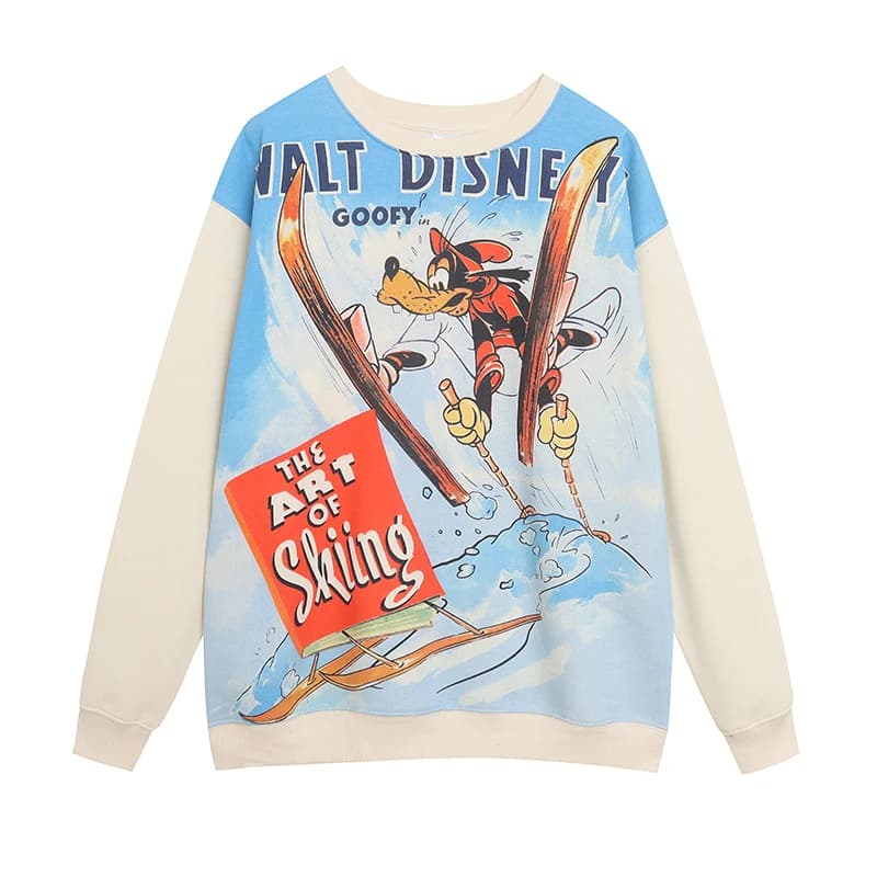 Cute Casual Cartoon Anime Long Sleeve Fleece Lined Patchwork Color Hoodie Loose Comfortable Slimming Trendy round Neck Sweats...