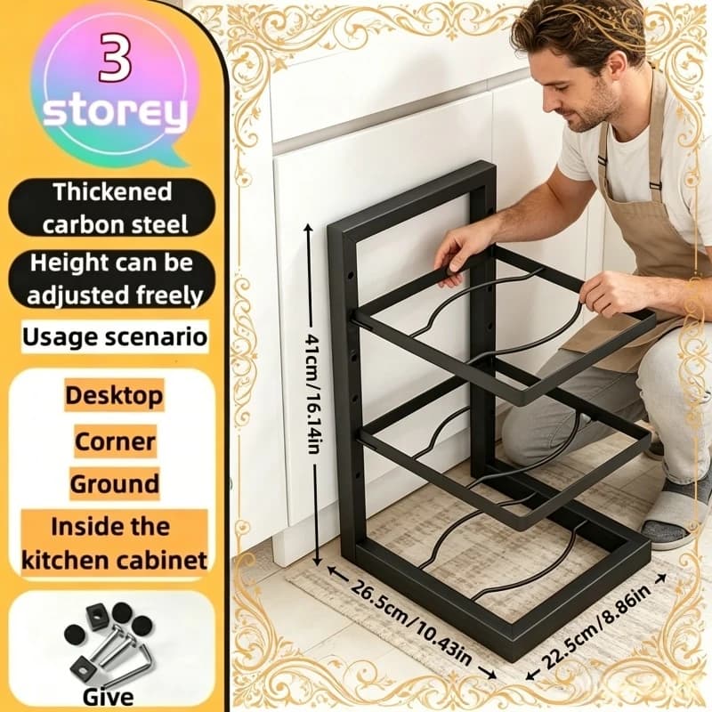 Organizzatore Regolabile per Pentole, Porta Pentole in Acciaio Inox per Cucina, Organizzatore Multilivello per Pentole e Padelle Domestico