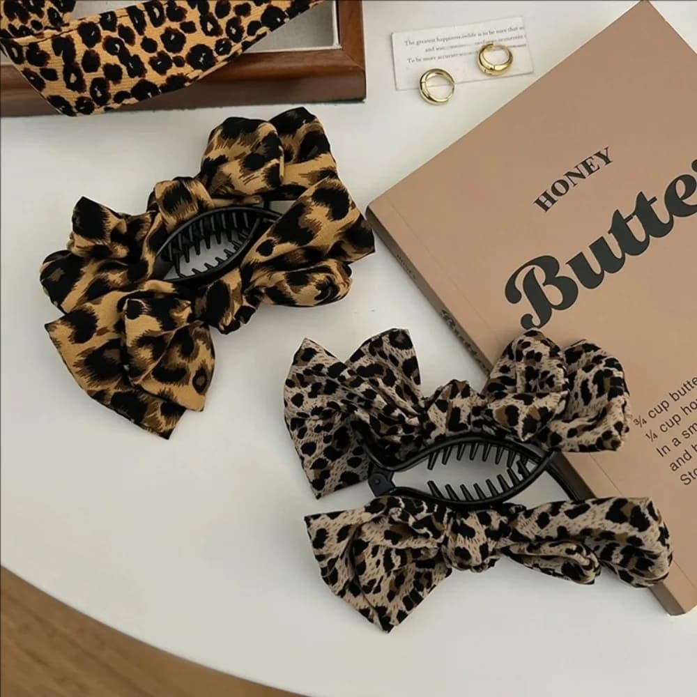 1/2pcs Leopard Bow Hairpin - Retro, Fashionable Fabric. Fixed Hair Shark Clip Ideal for All Hairstyles, Dating & Daily Wear