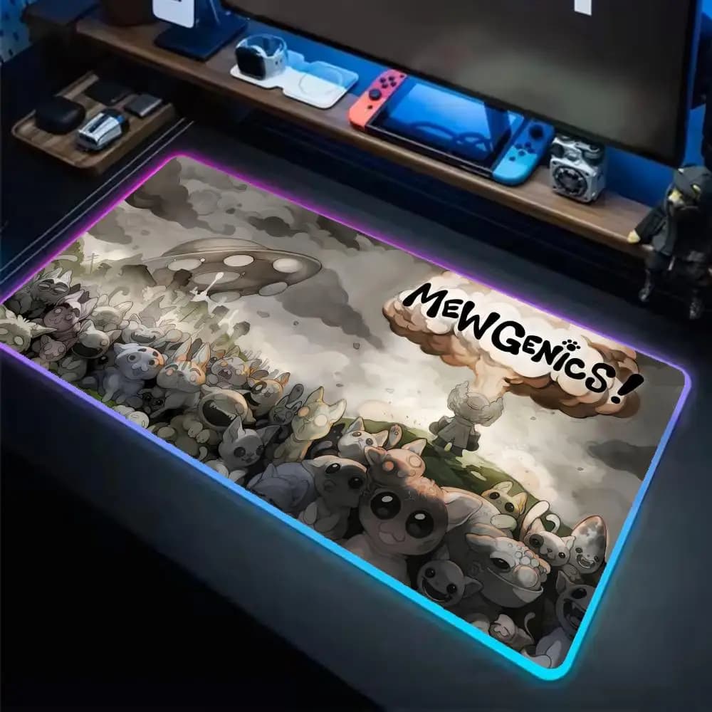 Mewgenics Mouse Pad Anime Gaming Mouse Pad LED Table Pads Backlit Rubber Desktop XXL RGB Desk Mats