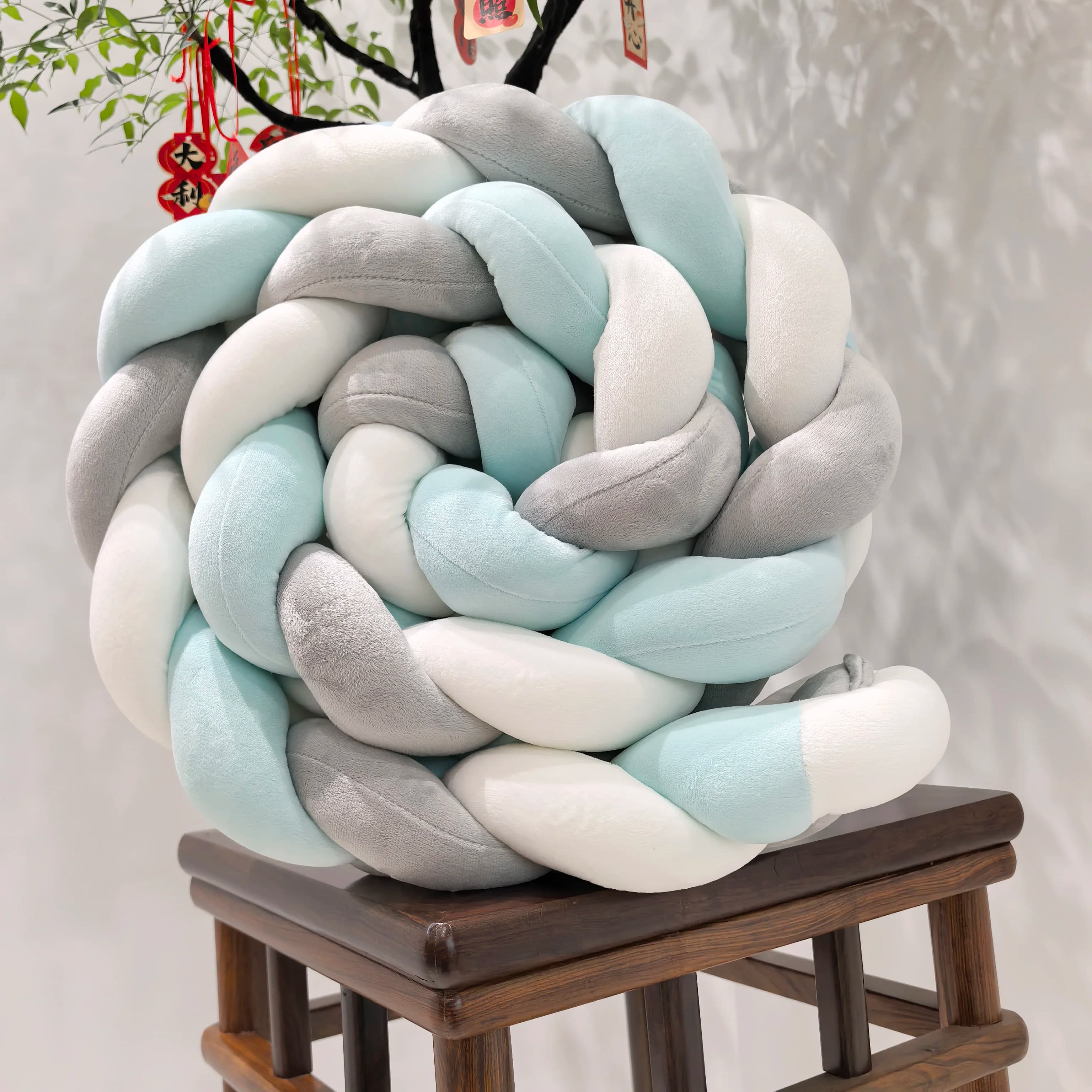 1M/2M/3M/4M Paraurti per bambini Letto Treccia Nodo Cuscino Cuscino per neonato Protezione per culla Lettino Arredamento della camera Set di biancheria da letto Decorazione del ragazzo