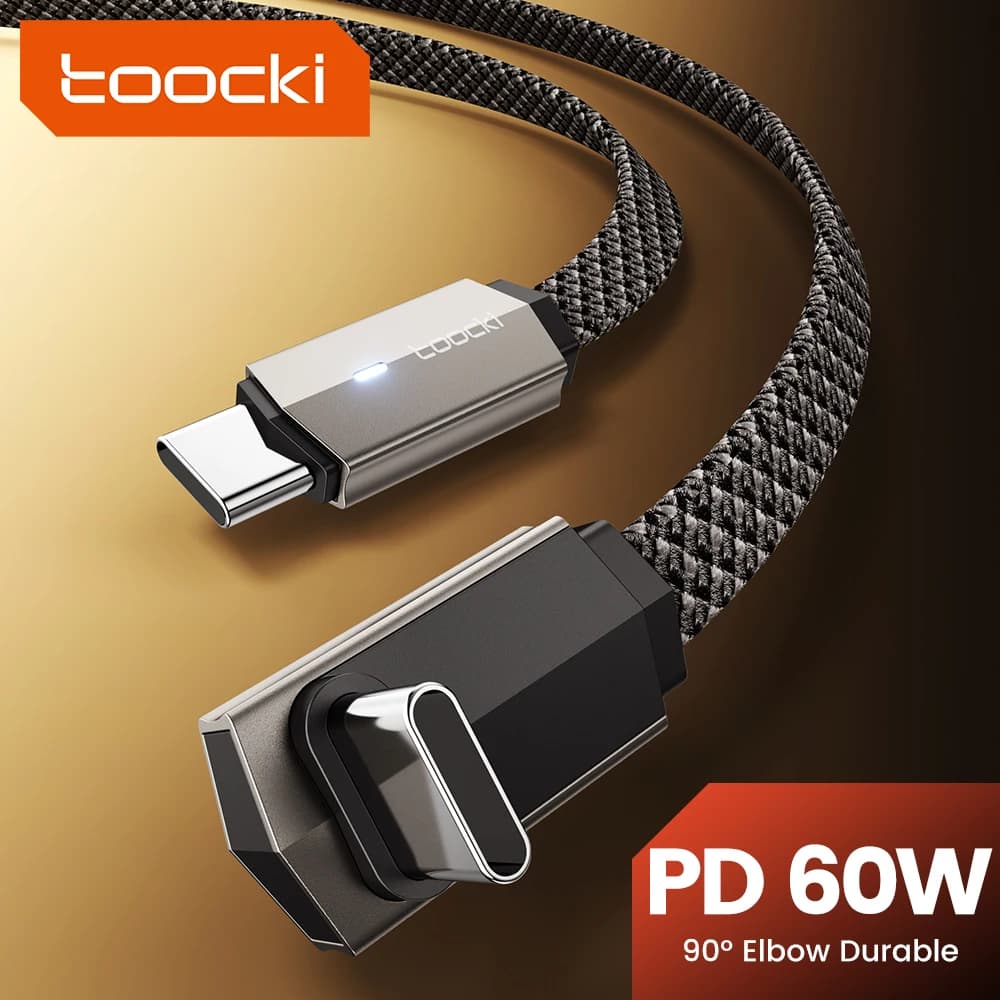Cavo Dati Toocki con Connettore Doppio Tipo C a 90 Gradi, Ricarica Rapida 60W PD USB C per iPhone 17 16 15 POCO
