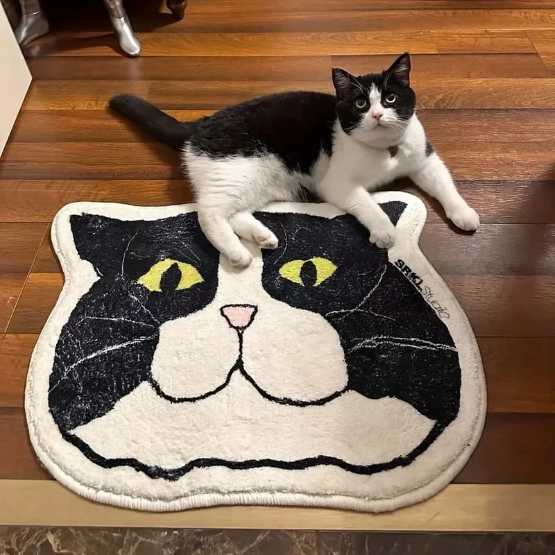 VIKAMA Tappeto soffice con faccia di gatto dei cartoni animati, antiscivolo, resistente alle macchie, durevole, lavabile, assorbente, per ingresso, cameretta, camera da letto