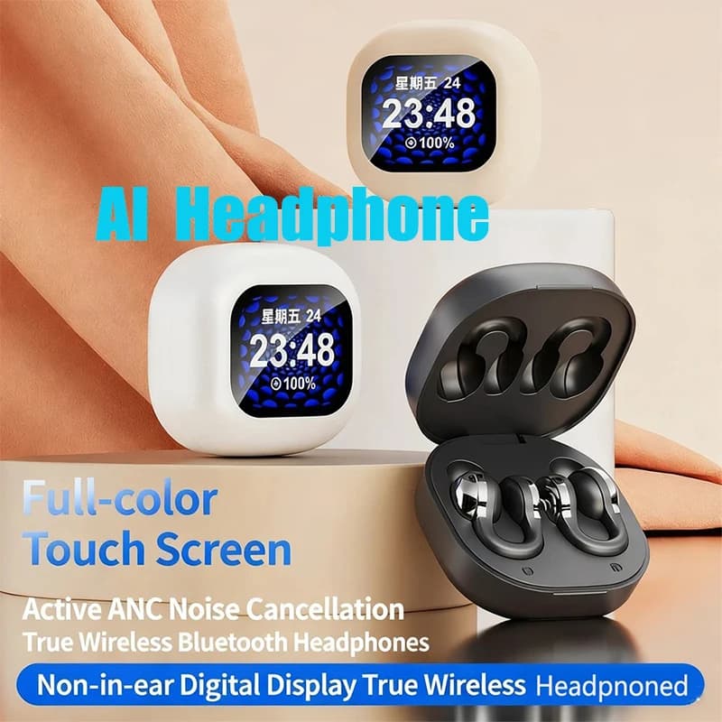 X63 Traduzione AI wireless Cuffie intelligenti Schermo LCD Auricolari Bluetooth 5.4 OWS Cuffie con clip per l'orecchio Auricolare con riduzione del rumore