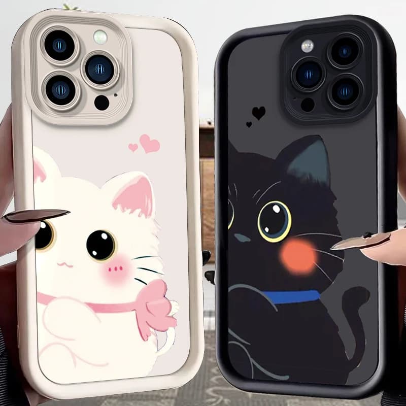 Lovely Cat Soft Phone Case for iPhone 17 16 15 14 13 12 11 Pro Max 16 Plus Liquid Silicone Shockproof Back Cover