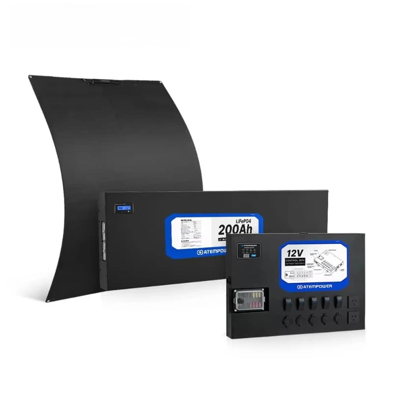 Sistema di doppia batteria da campeggio incluso pannello solare flessibile da 200 W Scatola hub di controllo 12 V e batteria LIFEPO4 da 200 Ah
