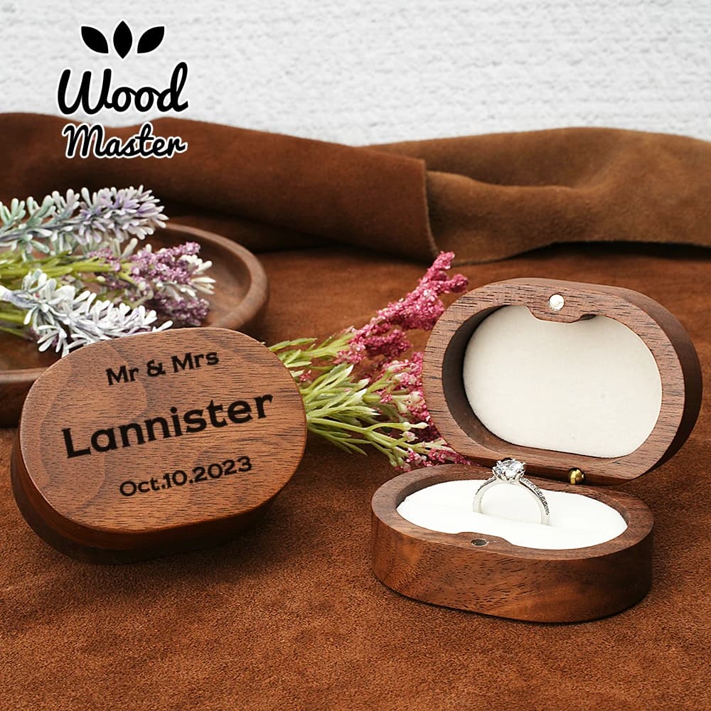 Ring Bearer Box Solid Wood Wedding Ceremony Ring Holder Engraved Name Date Rustic Gift for Ring Bearer Boy