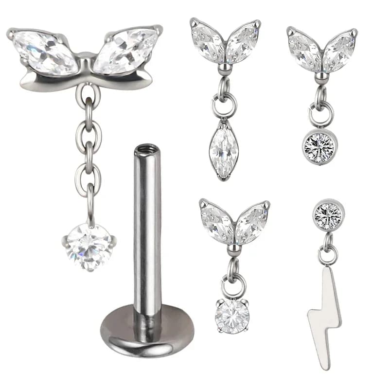 ASTM F136 Titanium EAR PIERC Marquise Pendant Ear Studs with CZ Top Lip Stud Cartilage Earrings Labret Body Piercing Jewelry