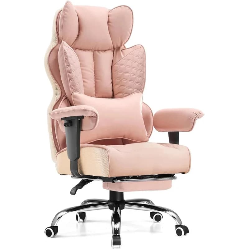 Sedia da gaming rosa resistente 400 libbre – Poggiapiedi ergonomico, supporto lombare a molle insacchettate e cuscino 3D per il dolore alla schiena