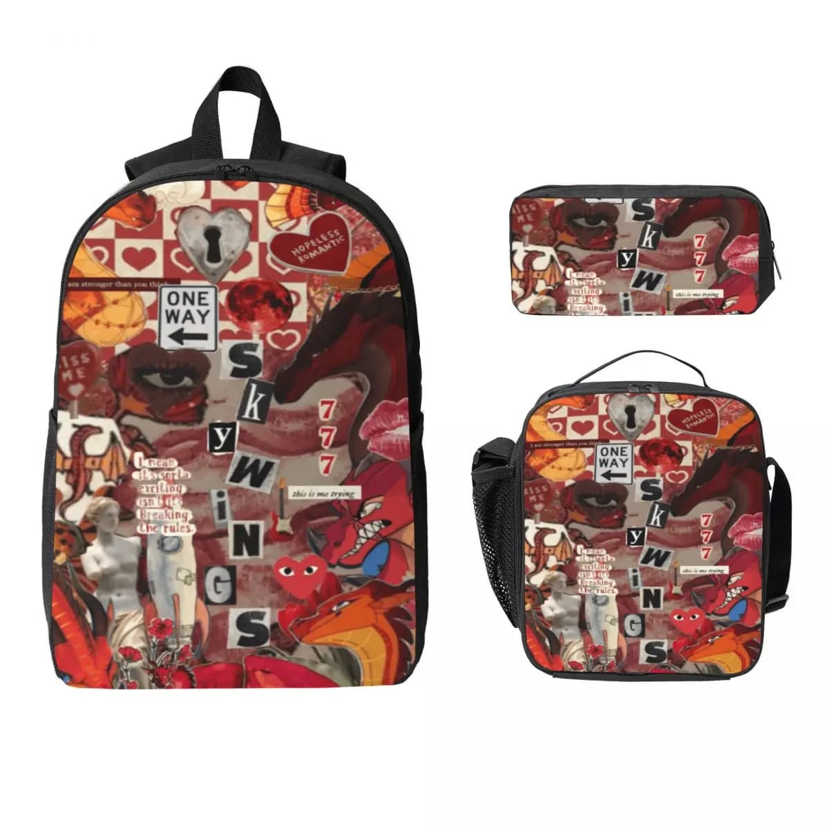 3Pcs Wing Of Fire Dragon merch Backpack Set for Boy Girl Pencil Boxes Bookbag Sets with Lunch Box For School Students Knapsack