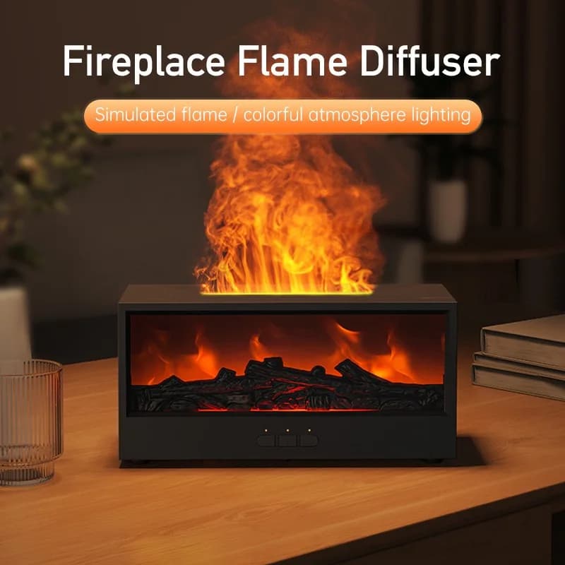 Simulated 3D Flame Aroma Humidifier Essential Oil Diffuser Air Humidifier with RGB Light Remote Control Holiday Gift