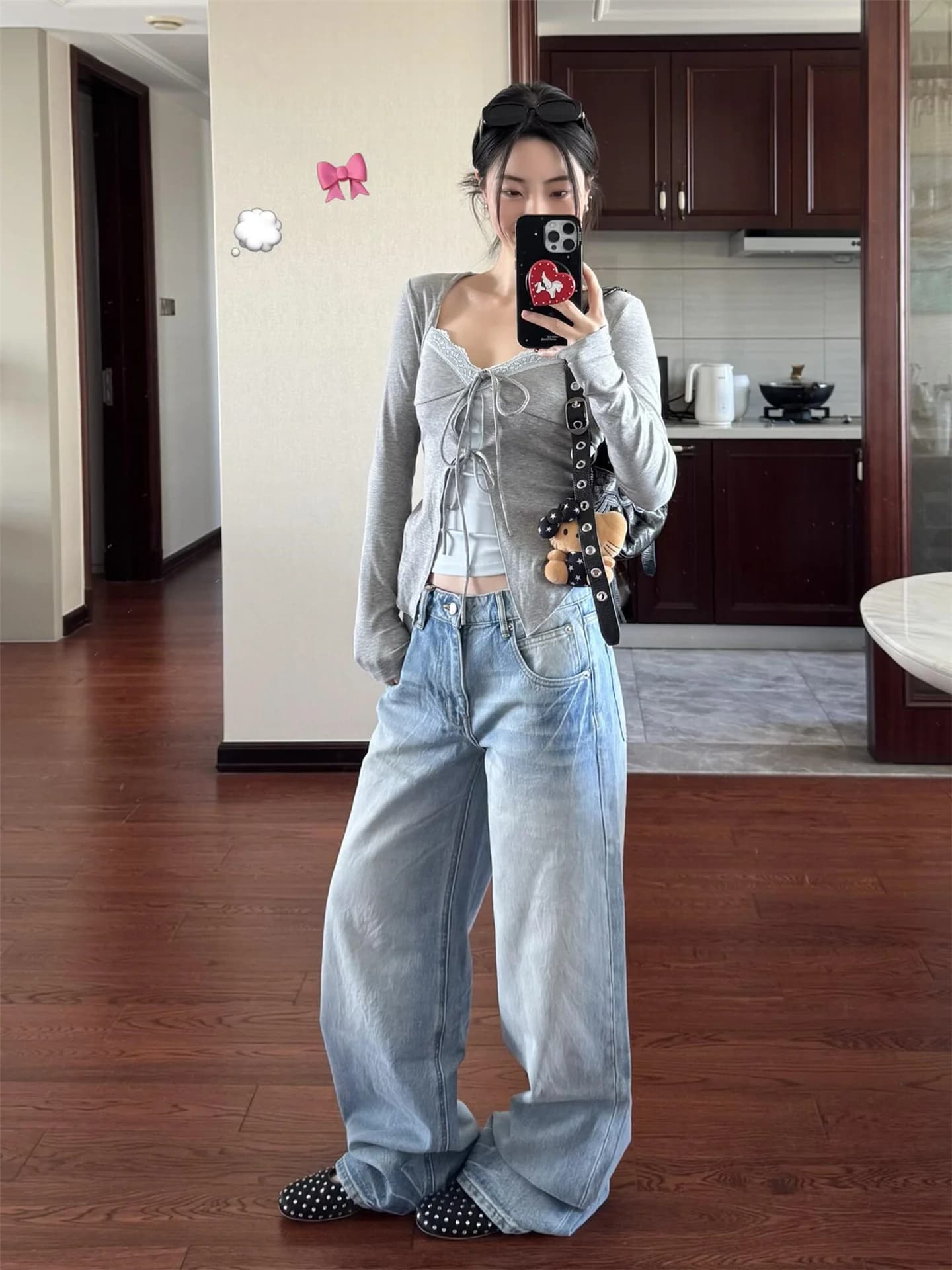Jeans American Style Cleanfit a gamba larga blu chiaro da donna, pantaloni a tubo dritto lunghi e morbidi per primavera/estate
