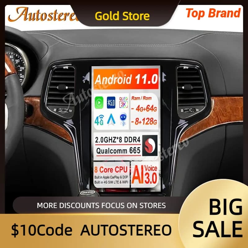 8 + 256 G6 Android 11 per JEEP Grand Cherokee 2010-2020 Tesla style Car GPS Navigation Head Unit lettore multimediale Auto Radio Tape