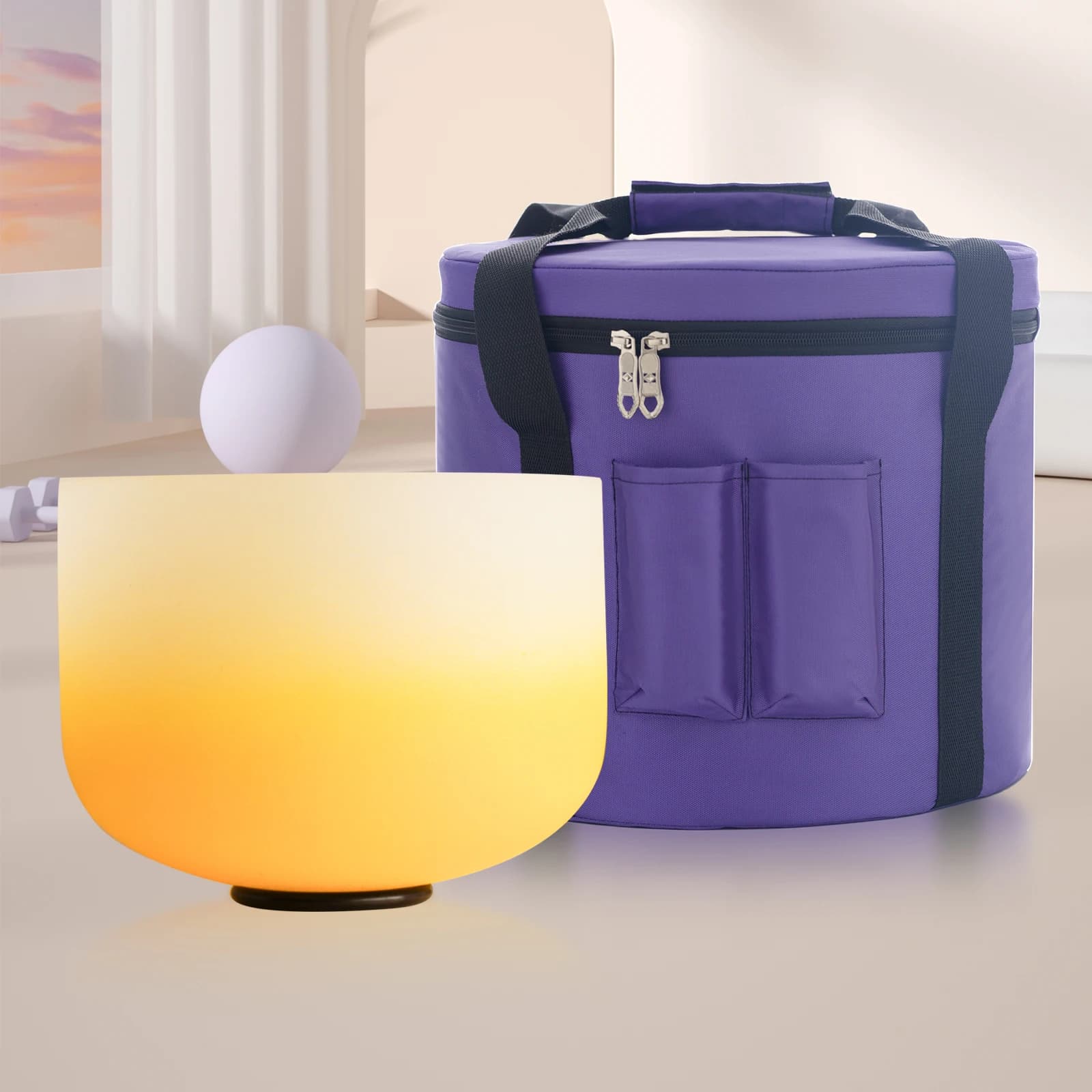 KVKA 10 Inch Yellow Gradient Crystal Singing bowl For Yoga Sound Healing Gift Meditation Bath With Free Bag