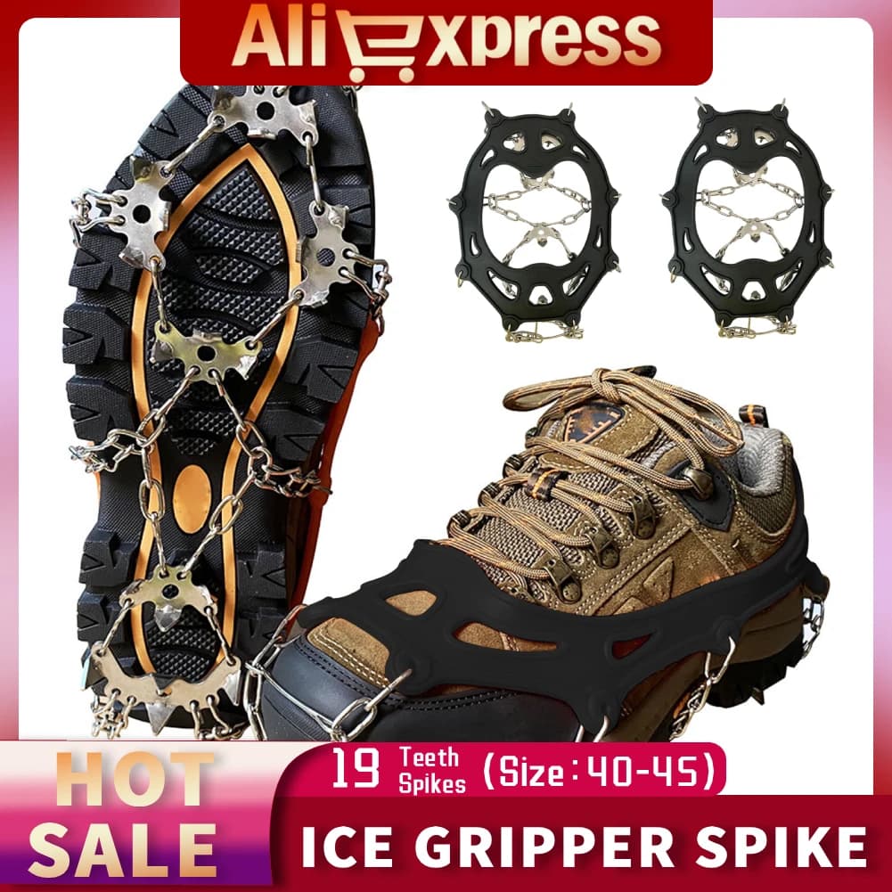 19 denti inverno ghiaccio pinza punta per scarpe antiscivolo escursionismo arrampicata neve punte ramponi tacchetti catena artigli impugnature stivali copertura