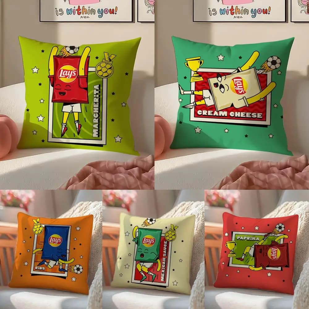 Cute Potato Chips Pillow Case Double-Sided Plush Sofa Cushion Covers Organic Breathable Invisible Zipper