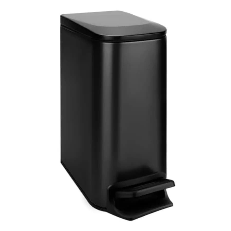 Cestino per Bagno Sottile con Coperchio a Chiusura Morbida, Pedale, 6 L/ 1,6 Galloni, in Acciaio Inossidabile, Piccolo Contenitore per Rifiuti per Camera da Letto