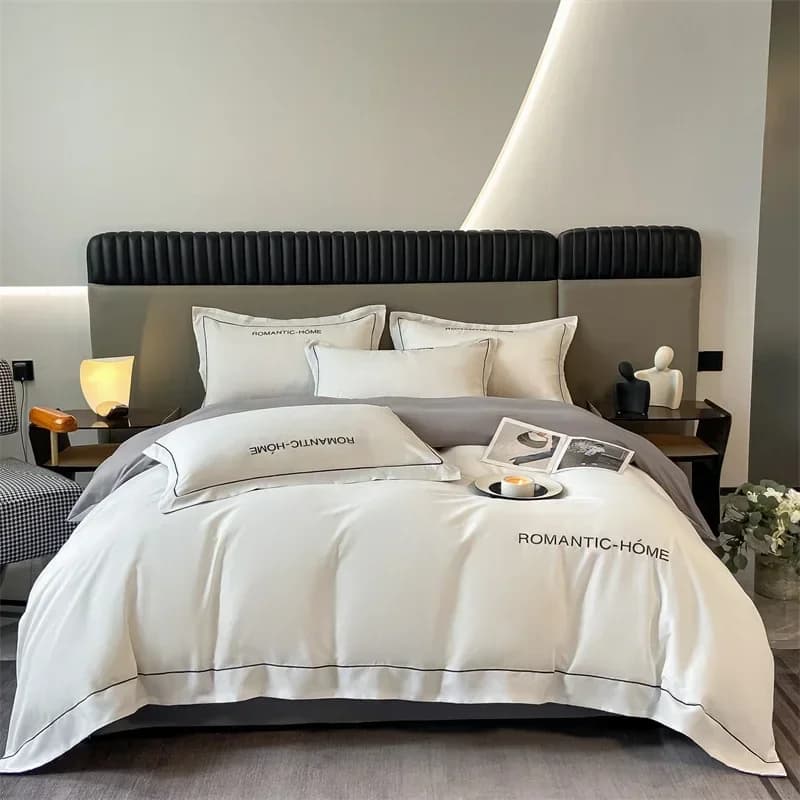 Set of four bed linens in pure long fiber cotton, all made of matt cotton and duvet cover