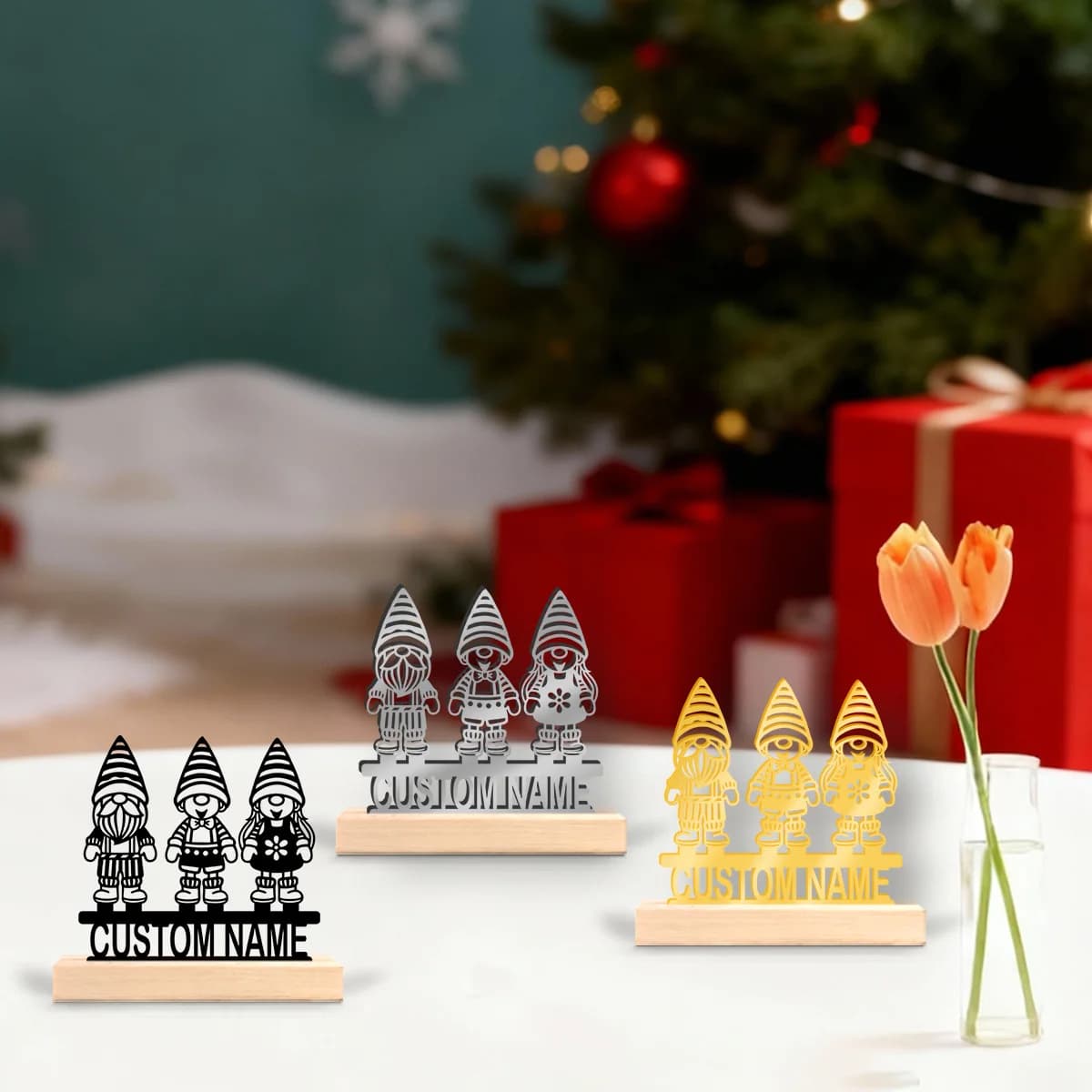 1pc Personalized Desktop Metal Ornaments Custom Name Equipped with Wooden Base Desktop Decoration That Does Not Require Assembly