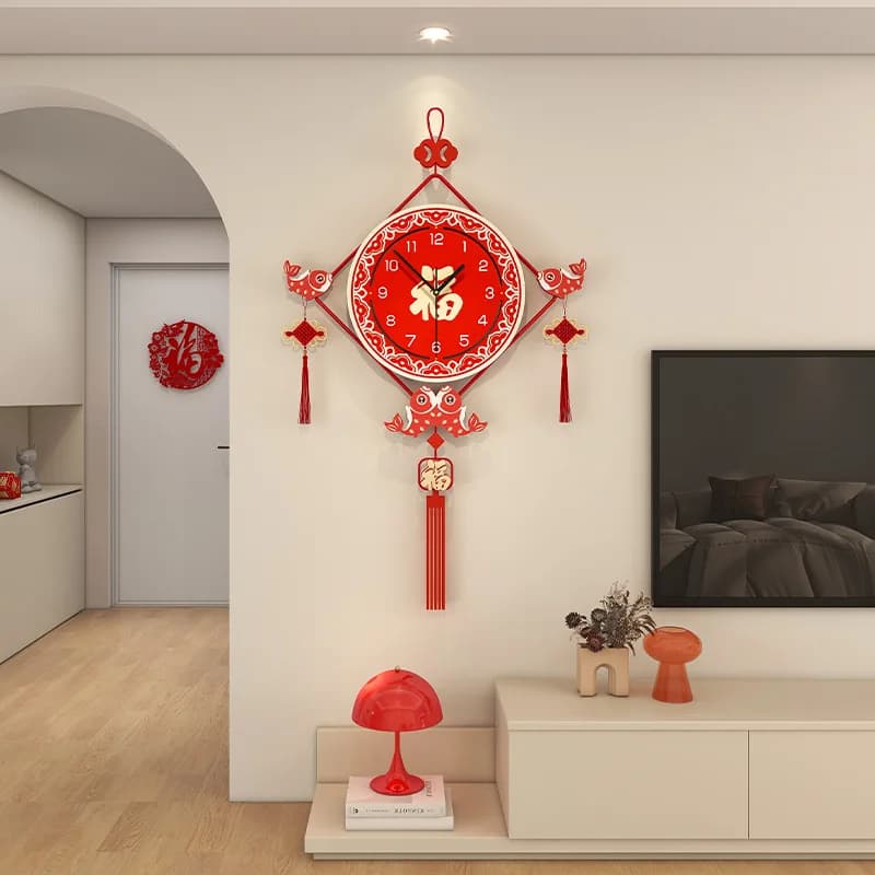 Wall clock Advanced Sense Creative and innovative Home Decoration Wall clock Creative wall clock with Chinese knot Entry pendant watch Fu
