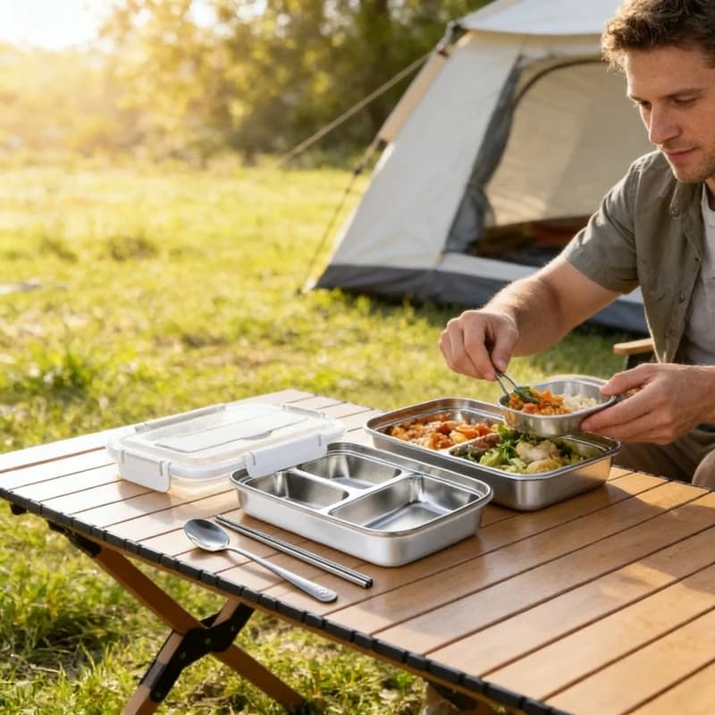1/2 Pezzi Contenitore per Pranzo in Acciaio Inox 304 con 3/4 Scomparti e Posate, Portatile per Studenti e Bambini, per Alimenti Caldi e Freddi