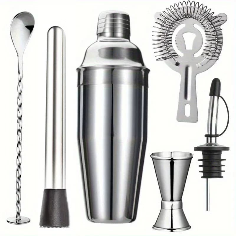 Set shaker per cocktail in acciaio inossidabile, con bicchiere da miscelazione da 750 ml, colino, mixer, cucchiaio, beccuccio versatore, per bar domestico