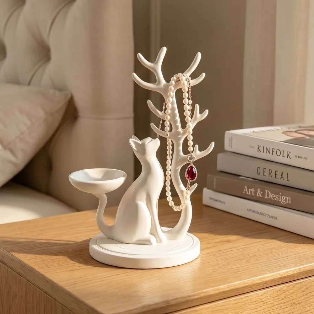 3D Printed Cat Jewelry Tray Desk Organizer Unique Tree Shaped Jewelry Stand Decorations Creative Multifunctional Storage Holder