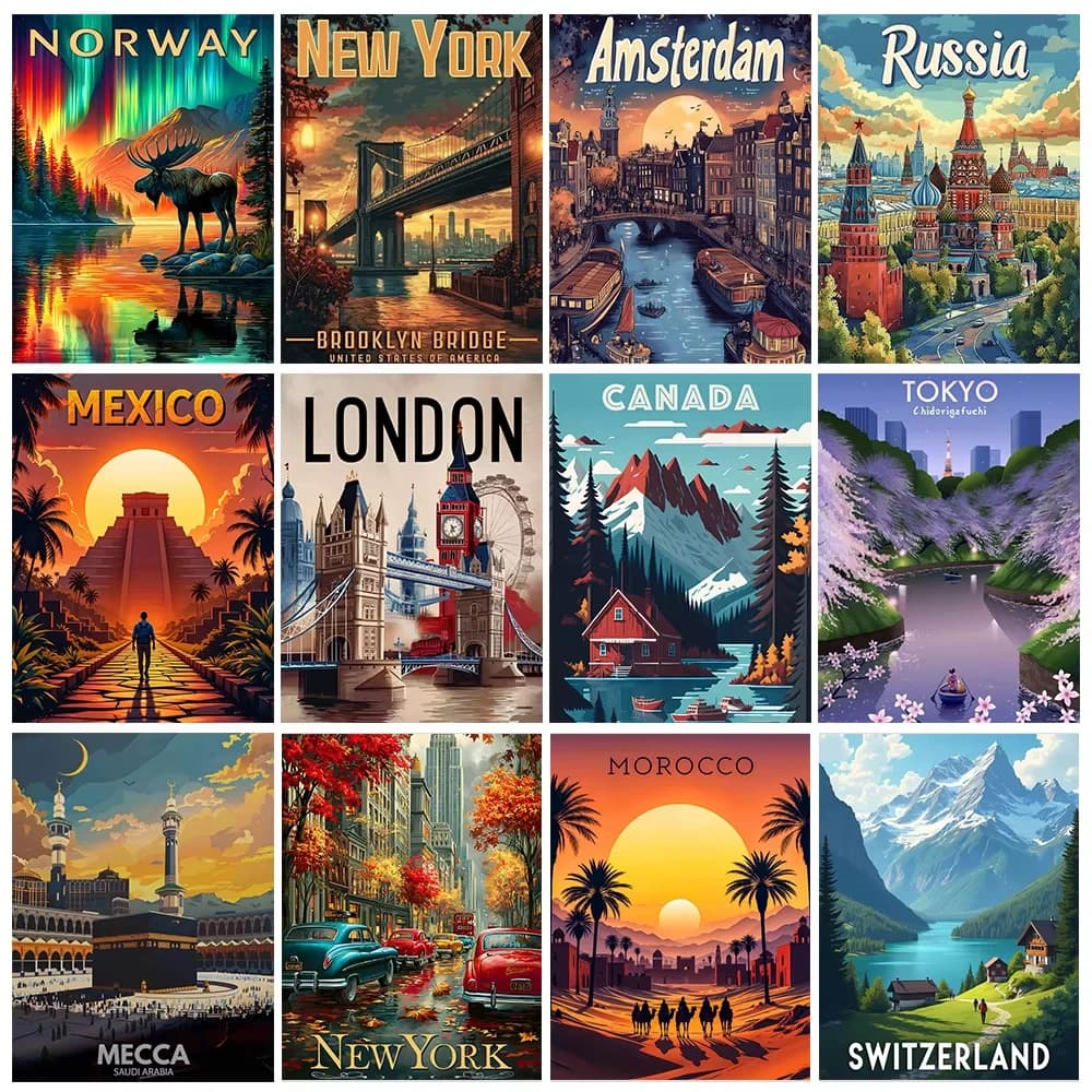 World Famous Scenery 5D Diamond Painting New York London Mexico Mural Diy Diamond Embroidery Modern City Home Wall Decor