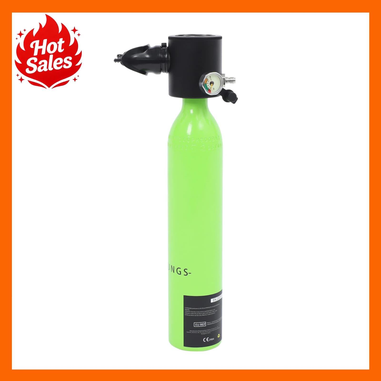 Mini Scuba Tank 0.5L Small Diving Air Bottle Built-in Hand Pump Emergency Scuba Breathing System Anti-Drop Lanyard Ideal for Snorkeling Underwater Rescue Quick Operation Lightweight Portable Waist Carry 7-10 Minutes Air Supply Diving Beginners Green