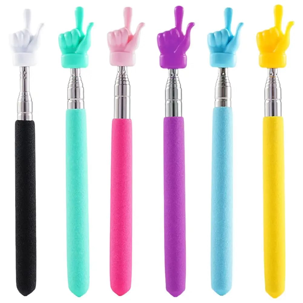 Retractable teacher pointer with finger design Stainless steel telescopic school teaching pointer Supplies for classroom teachers