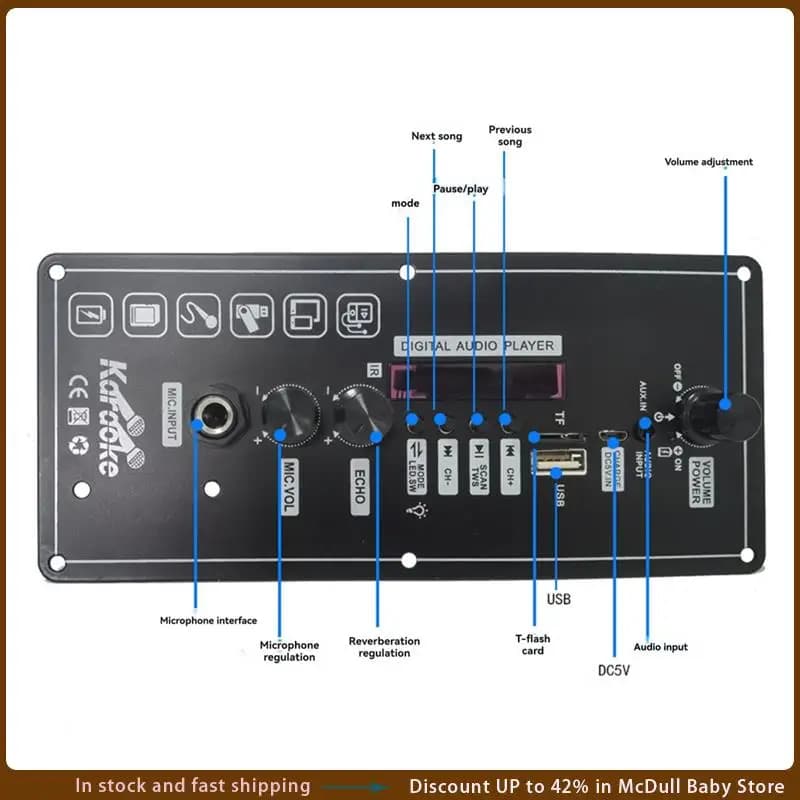 ABJA-Bluetooth Audio 15W Scheda Amplificatore Con FM BT Audio Altoparlante Portatile 5V Karaoke Scheda Amplificatore di Potenza Amplificatore MP3