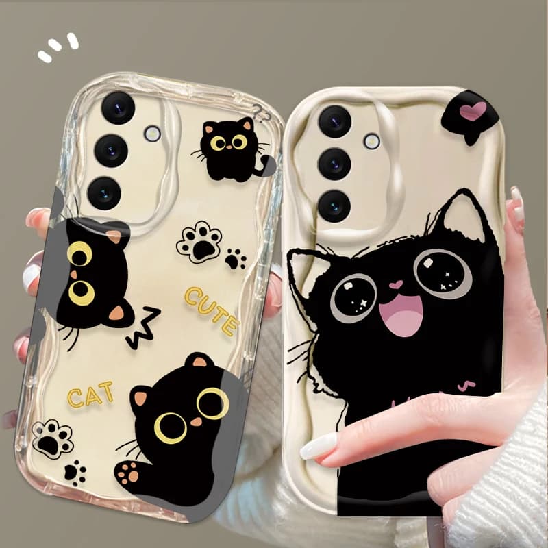 Custodia per gatti neri con occhi grandi carini per Samsung Galaxy A16 A06 A55 A35 A25 A15 A05 A05S A54 A34 A24 A14 A73 A53 A33 A23 A13 A52 A32 A22