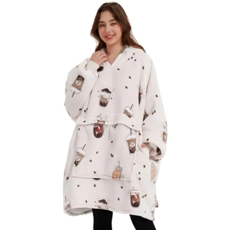 Coperta Indossabile con Cappuccio per Adulti, Sherpa, Tutti i Modelli, Felpa Oversize con Tasca, Perfetta per un Relax Accogliente in Casa