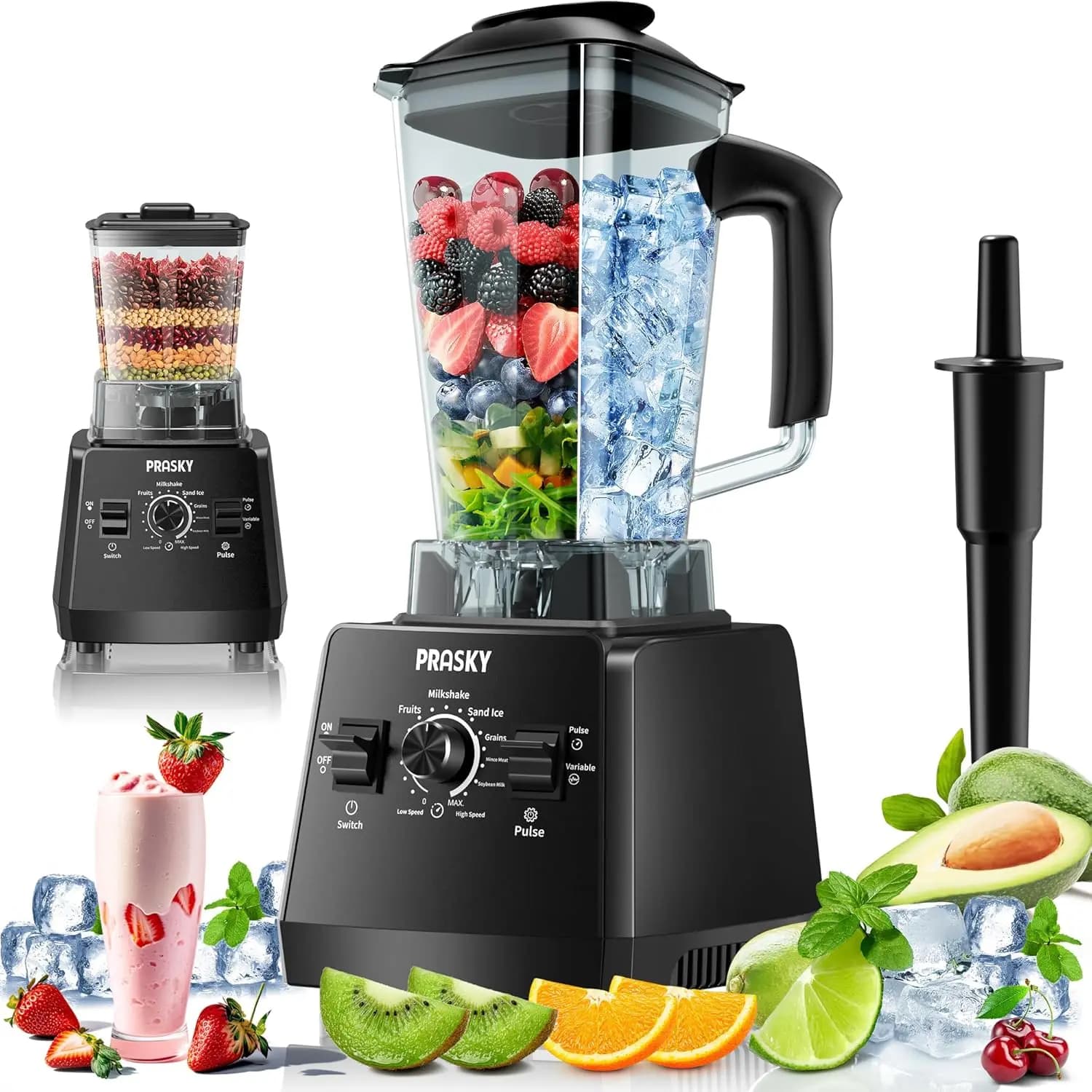 Frullatore Professionale da 2400W con Tritatutto, Contenitore Senza BPA da 68oz, per Frullati e Ghiaccio Tritato, Ideale per la Cucina