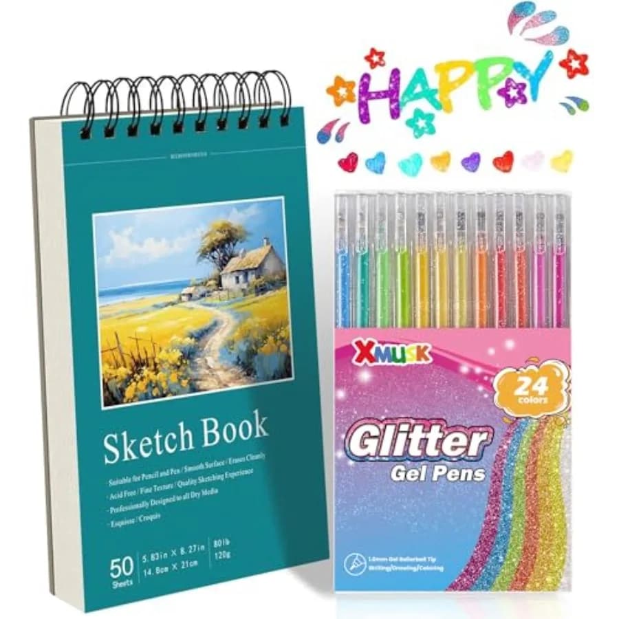 Glitter Gel Pens Gift Set with s Gel Pens for ing A5 Sketch Book Set 50 Sheets 120gsm Spiral Art Sketchbook Drawing Pad for Dra