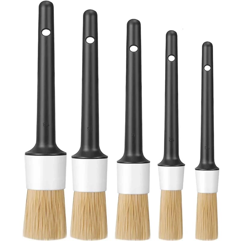 5Pcs Soft Boar Hair Car Detailing Brushes Kit Auto Interior Exterior Dashboard Wheel Air Outlet Cleaning Tools