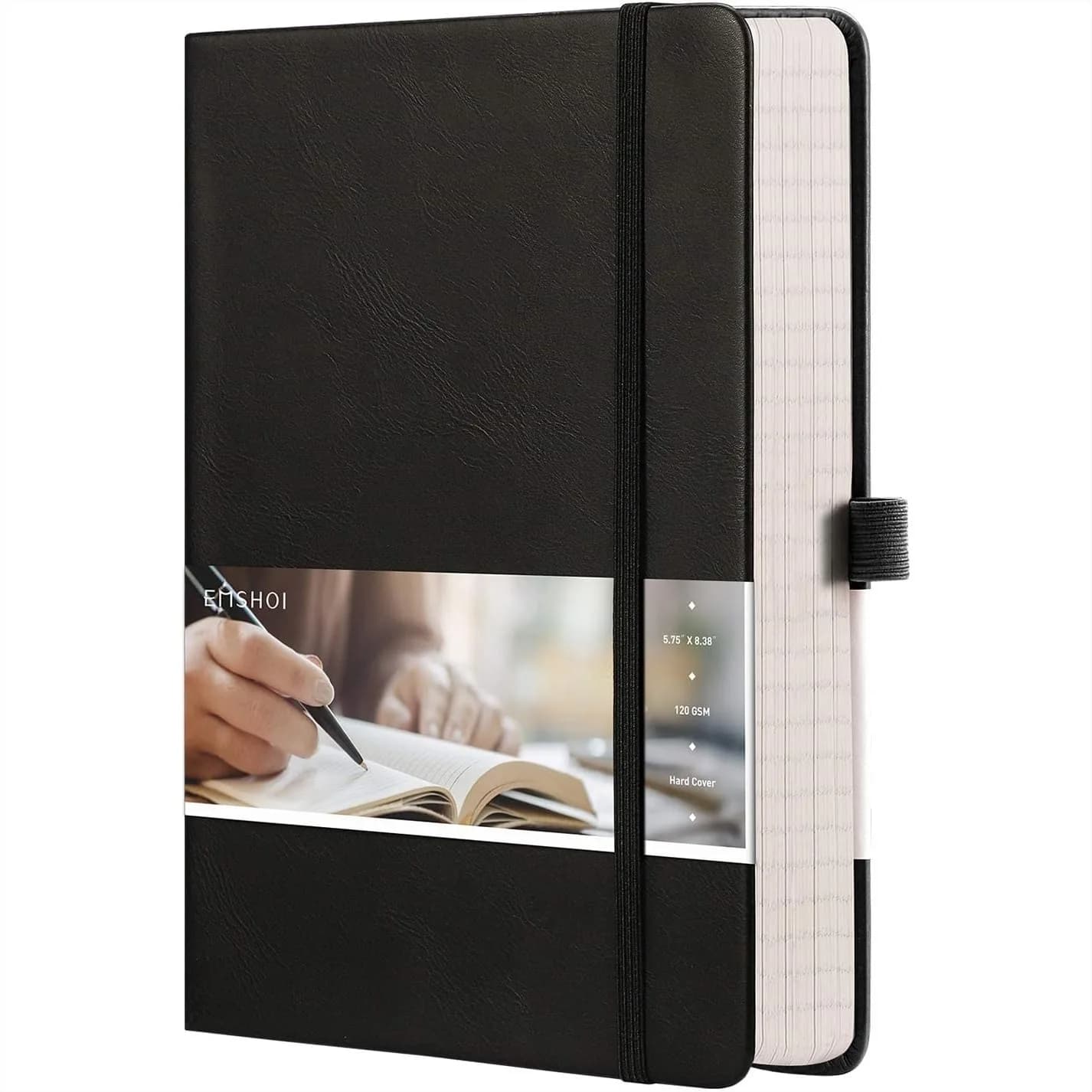 A5 Graph Notebook 256 Pages Hard Cover 120gsm Thick Paper PU Leather Journal with Pen Loop, Bookmarks, Inner Pocket - 5.75'' x