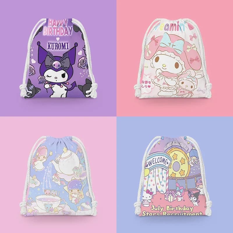 Sacchetto in Tessuto con Coulisse Sanrio Family, Borsa Portatile per Cosmetici e Oggetti Vari per Studenti