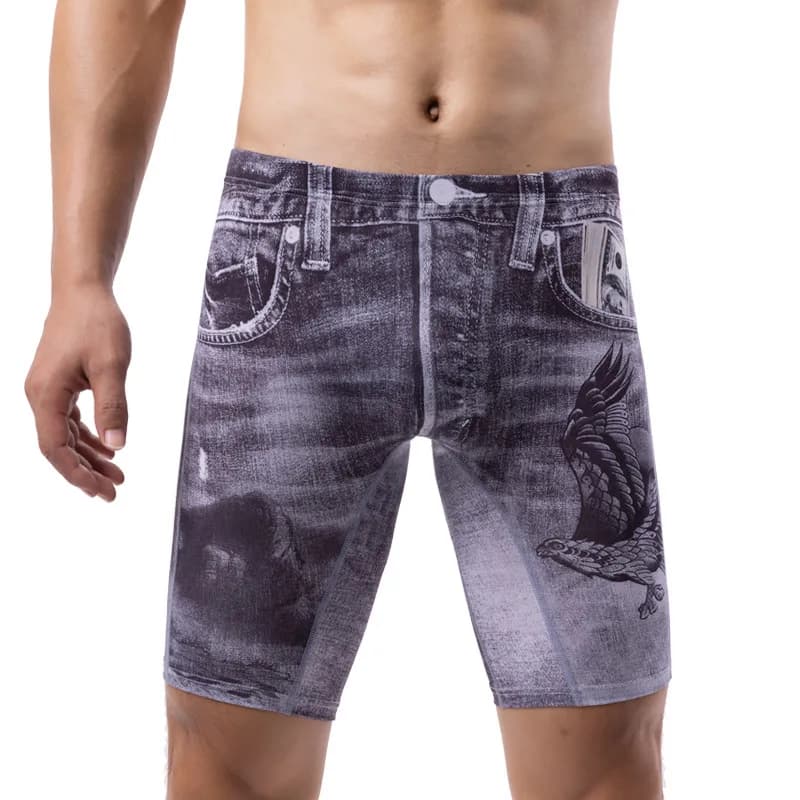 Men's Boxer Printed Jean Intimo Man Mutandine Men Breathable Ice Silk U Convex Mutande Cueca Shorts L-4XL
