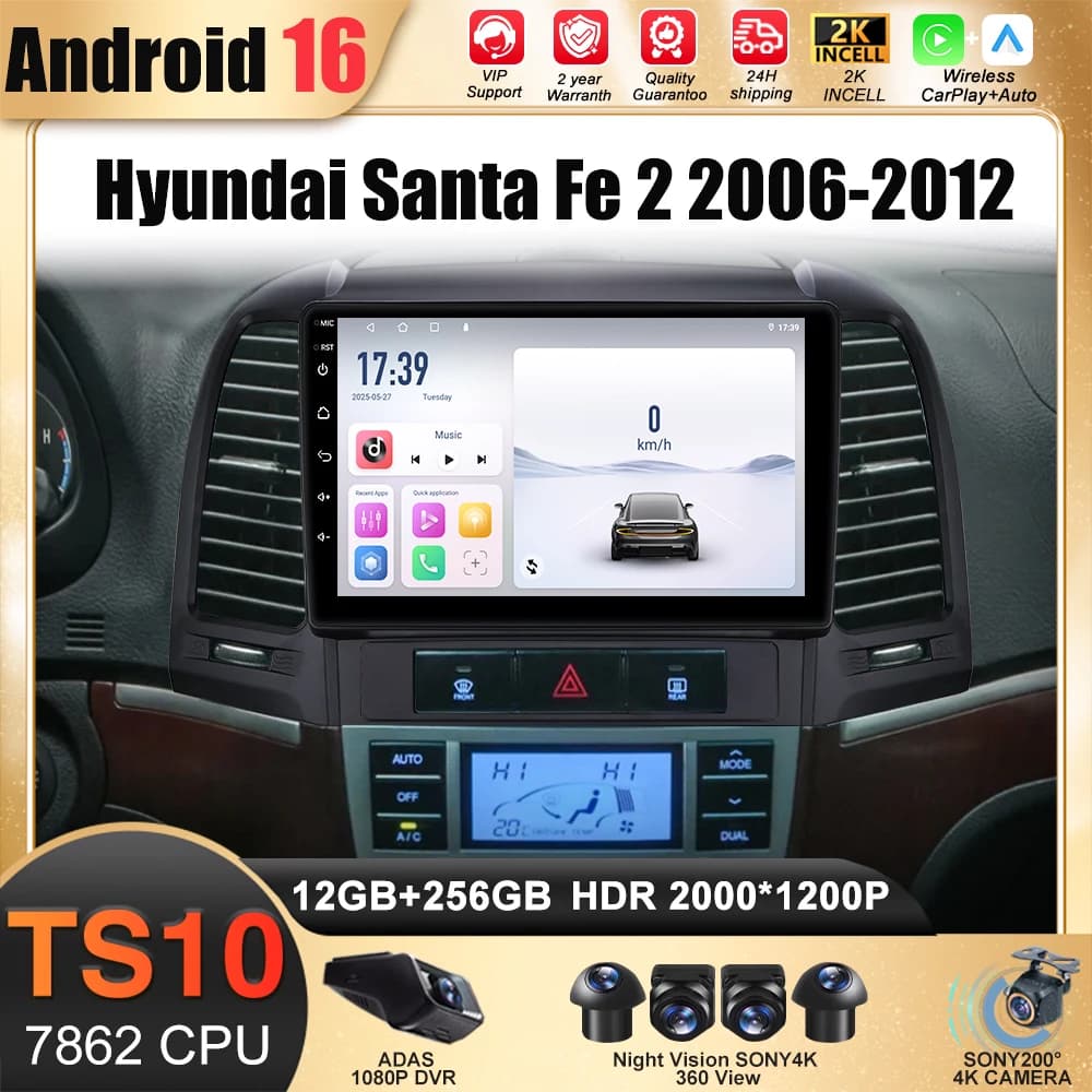 Android 16 Per Hyundai Santa Fe 2 2006 - 2012 Auto Radio Stereo Multimedia Lettore di Navigazione GPS Carplay Android Auto 2din DVD