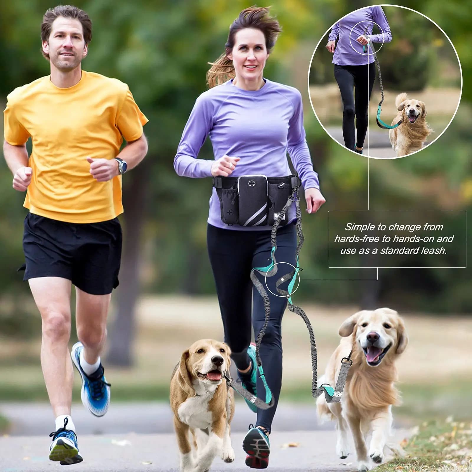 Free Hand Adjustable Dog Training Waist Multifunctional Running Belt with Leash, Reflective Outdoor Equipment Hiking and pet Wal