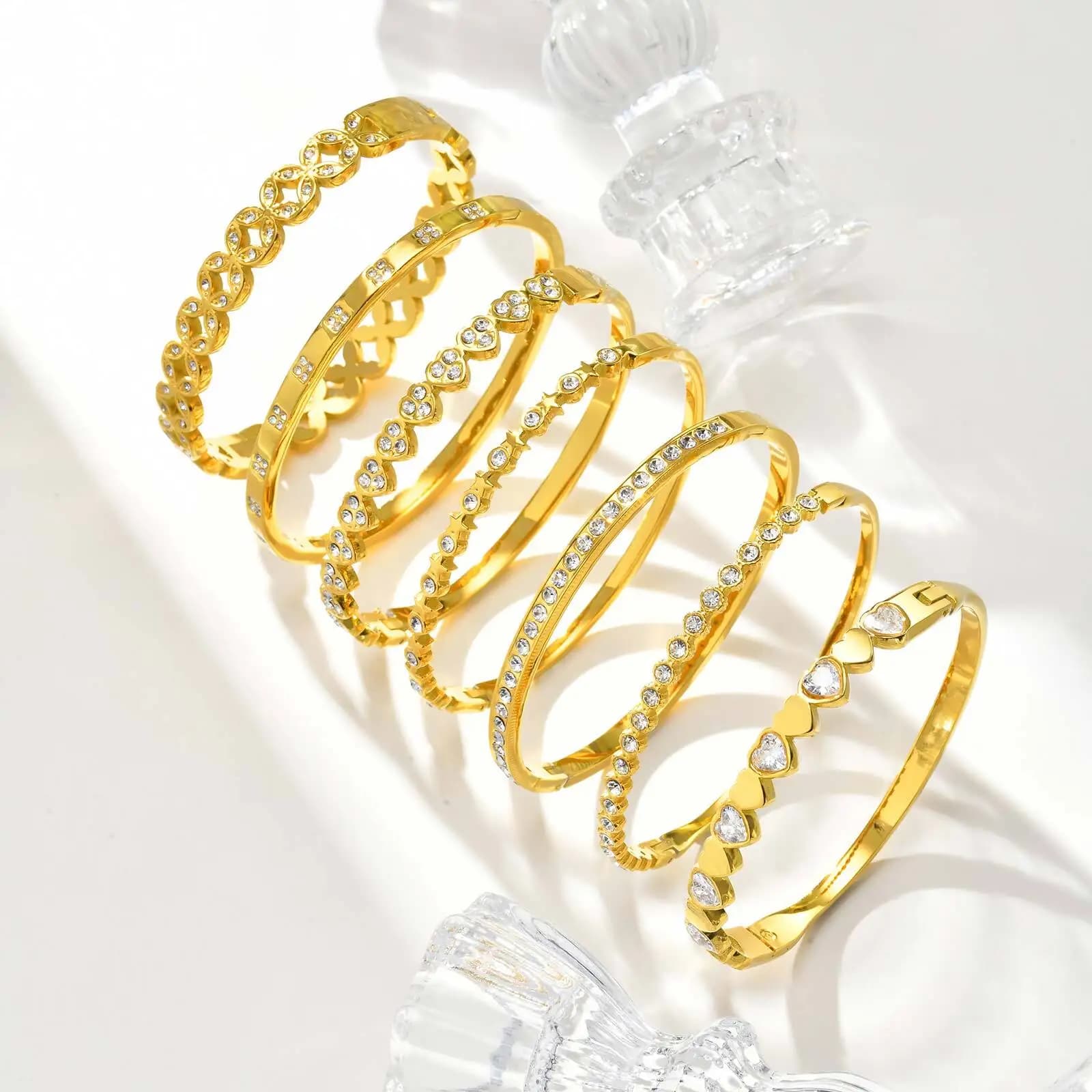 Vnox Zircone di lusso possono aprire braccialetti, graziosi braccialetti di calore in acciaio inossidabile per donne, regali per feste di gioielli di dichiarazione