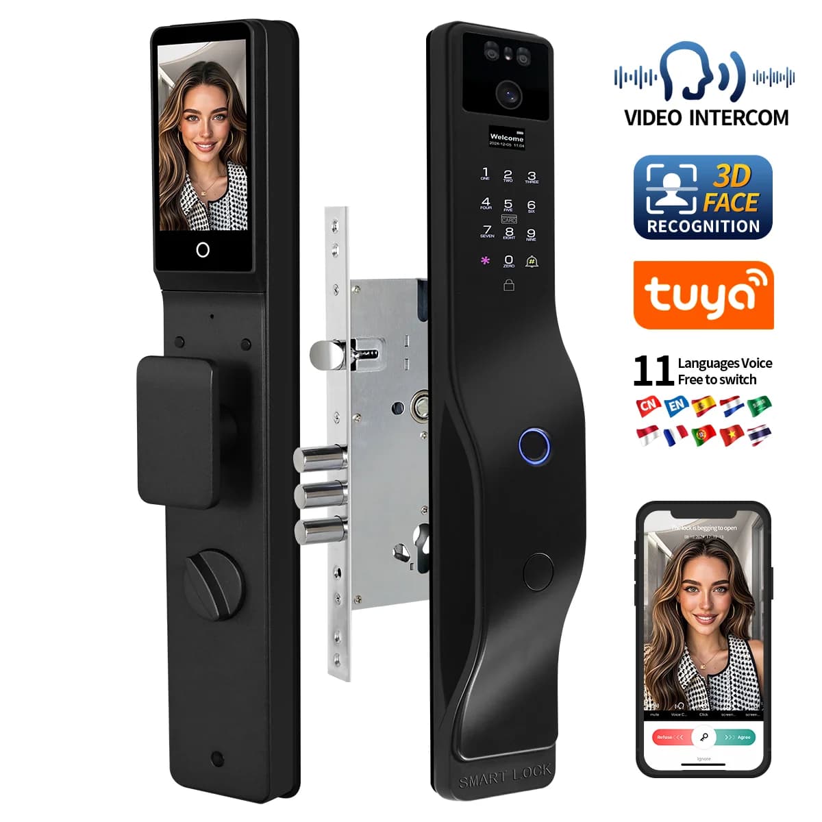 Prezzo di fabbrica Smart Lock Tuya Wifi Videochiamata Funzione citofono Tastiera digitale Serratura elettronica Tasti smart card 6085