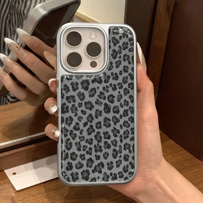 Custodia per telefono con motivo leopardato galvanizzata, anti-caduta e anti-urto, compatibile con iPhone 17 16 15 14 13 12 11 Pro/Max/Plus