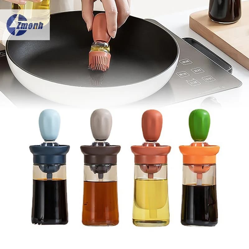 New！2-in-1 Silicone Dropper Measuring Oil Dispenser Bottle Set W/ Silicone Brush Kitchen Cooking Frying Baking BBQ Pancake Tool